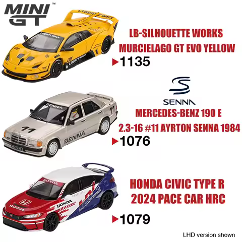 MINIGT 1:64 MURCIELAGO GT EVO LB-Silhouette WORKS Mercedes-Benz 190 E 2.3-16 Ayrton Senna 1984 Alloy