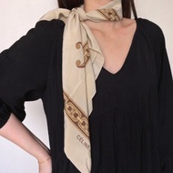 中古正品Celine思琳100%絲巾 圍巾 義大利製 米色凱旋門