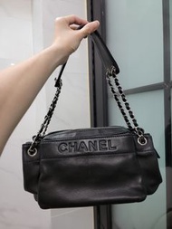 Chanel Black Leather Accordion Zipper Bag 風琴包