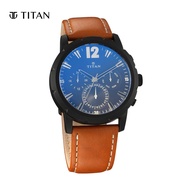 Titan Black Dial Leather Strap Men's Watch 90050NL02