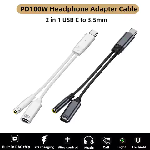 Type C to 3.5mm AUX Cable 2 in 1 USB C to 3.5mm Headphone Adapter Audio Cable for Huawei P40 Xiaomi 