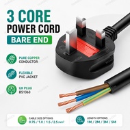 UK 3 Pin BS1363 Plug 3 Core Bare End Power Cable Pure Copper PVC Electrical Cord 0.75/1/1.5/2.5mm² 1