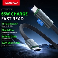 Tranyoo EP5 TF Fast Reader & 65W Charge Data Cable Type-C+TF 0.2m Short Cable TF/MicroSD Supported