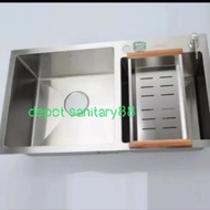Kitchen zink 2 lubang stainless 7541 komplit+kran fleksibel
