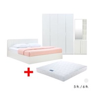 INDEX LIVING MALL ชุดห้องนอน รุ่นเมโลเดียน (เตียง, ตู้เสื้อผ้า 4 บาน, โต๊ะเครื่องเเป้งแบบยืน, ที่นอน) สีขาว ขนาด 5 ฟุต
