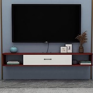 Floating Tv Cabinet, Single-Drawer Wall-Mounted Tv Cabinet Clamshell Design with Wire Holes, Suitable for Projector Cable Box Game Console/C / 140cm needed
