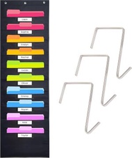 懸掛式多重分類文件收納袋 文件架 文件夾10個彩色收納口 附3個門後掛鉤 掛墻文件收納