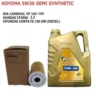 KIA CARNIVAL YP 16y-19y , HYUNDAI STARIA 2.2 , SANTA FE CM DM  OIL FILTER+ KOYOMA 5W30 SEMI  SYNTHET