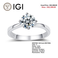 18K (750) White Gold IGI LAB GROWN DIAMOND KRISTINE 1.00ct F Color 3 Excellent NONE Fluorescence (RK
