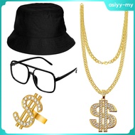 Hip Hop Costume Rapper Set Old School 80S/ 90S Necklace Sunglasses for Party
