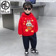 [ML] 90-140cm Boys Fleece Lining Thickened Autumn Winter New Style Sweatshirt Fashionable Fashionabl