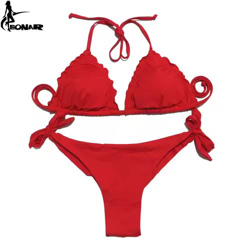 EONAR-Women's Ruffle Push Up Swimsuit, Brazilian Cut Bottom Bikini Set, Swimwear, Bathing Suit