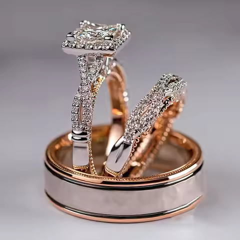 14K Rose Gold Princess Real Diamond Ring for Women Anillos Mujer Bizuteria Gemstone Femme Diamond Je
