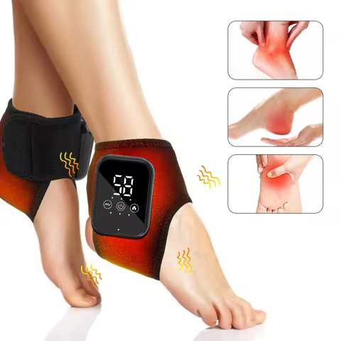 Electric Ankle Foot Massager, Heated Vibration Ankle Massage Wrap Brace with Hot Compress, Ankle Sup
