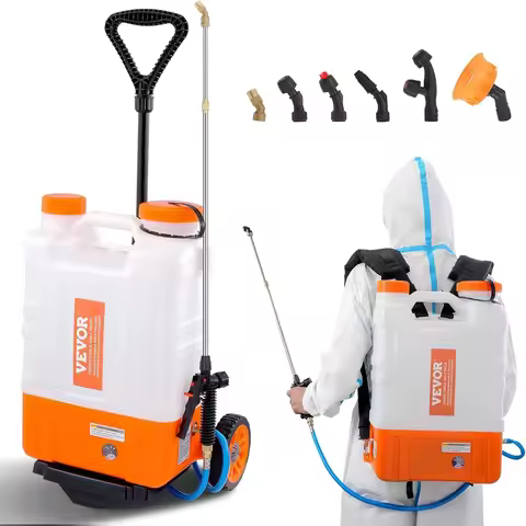 4 Gallon Battery Powered Backpack Sprayer with Wheeled Cart, Adjustable 0-94 PSI, 13FT Hose, 6 Nozzl