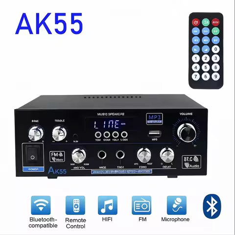 AK55 HiFi Digital Amplifier Channel 2.0 Bluetooth Surround Sound AMP Max Power 90Wx2 Speaker for Hom