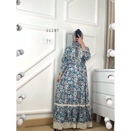 21187 LONG MAXI FLOWER GUCC1 RUFFLE LACE PREMIUM WOMEN'S GAMIS COTTON GC GG ULL FLOWER MOTIF RUFFLE 