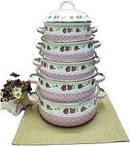 BJDST Household 5 Cans sets of Enamel Soup Pot Induction Cooker Casserole Set Casserole Hot Pot Soup Pot Ceramic Casserole (Color : Pink)
