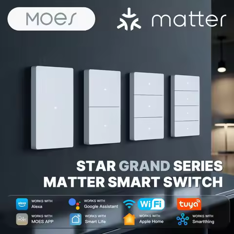 MOES Tuya Star Grand Series Matter WiFi Smart Light Switch 10A Neutral Required Work with Alexa Goog
