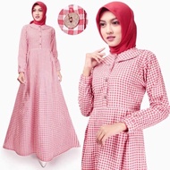 READY STOCK Husna Baju Muslimah Fashion Long Dress Maxi Jubah Kurung Plaid Tartan Square