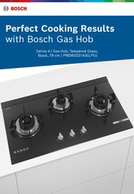 Bosch PMD83D31AX Built In Black Tempered Schott Glass Gas Hob 2 gas burners  78cm width, powerful 4.9 Kw wok burner , 2 kw center burner, electric ignition,suitable for LPG Gas only. 2 years local warranty