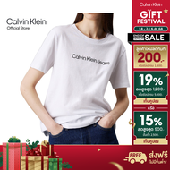 CALVIN KLEIN เสื้อยืดคอกลมแขนสั้นผู้หญิง Institutional Logo ทรง Straight รุ่น 47AB805 YAA - สีขาว