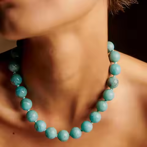Bohemian Style Handmade Women's Beaded Necklace - Round Resin Cloud Beads on Cord M587