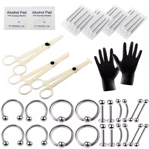 1set Body Piercing Clip Kit Tool Disposable Professional Body Piercing Needles Clamp Gloves Tools Ea