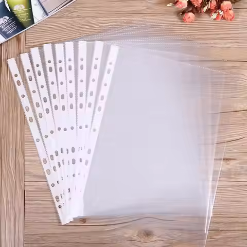 50/100pcs 11 Hole A4 File Pockets Ring Binder File Folder Jackets File Bag for Hole Ring Binder Fold