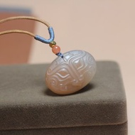 【饕餮紋】項鏈吊墜掛件 天然三彩玉 煙粉色復古文藝