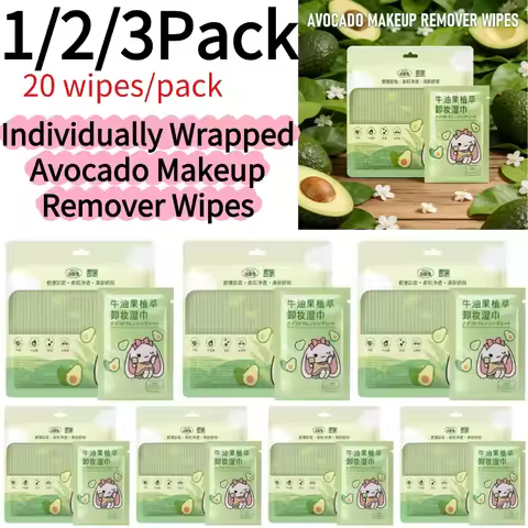 1-3Pack Individually Wrapped Avocado Makeup Remover Wipes Gentle Plant-Based Cleansing Tissues with 