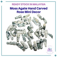 Natural Crystal Moss Agate Carved Rose Tree Agate Desktop Decor Holiday Decoration Mini Decor