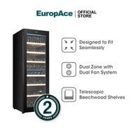 EuropAce 98 Bottles Dual Zone Wine Chiller  | EWC8981DBK | 2 Layer Anti-UV Seamless Glass Door, Beec