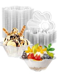 30個冰淇淋杯、冰棒碗、巧克力甜點碗、優格星期天布丁杯、花形杯子，適用於優格、啫喱、開胃菜、水果和草莓蛋糕