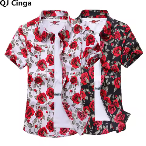 2026 Summer Mens Hawaiian Shirt, Printed Short Sleeve Asian Sizes Hawaii Rose Flower Beach Floral Pa