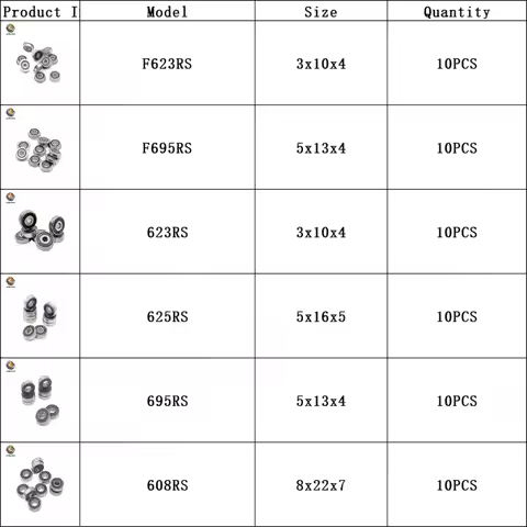 10Pcs F623 RS Bearing For VORON 0 3x10x4 ABEC-7 Voron 3D Flanged Bearing F623-RS Ball Bearings F623R
