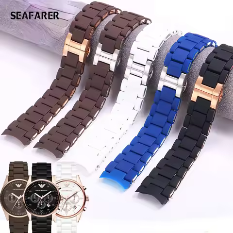 Rubber Steel Watch Strap for Armani Ar5905 5920 5890 5858 5906 Soft Comfortable Silicone Watchband A