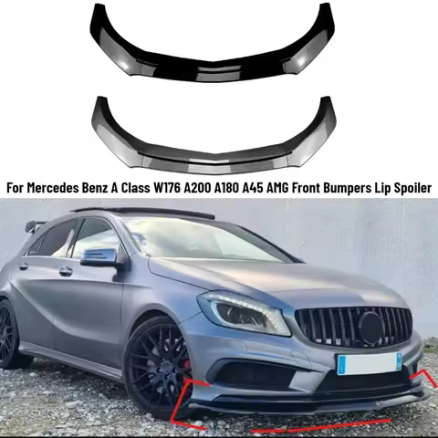 For Mercedes Benz A Class W176 A200 A180 A45 AMG 2013-2018 Car Front Bumpers Lip Spoiler Glossy Blac
