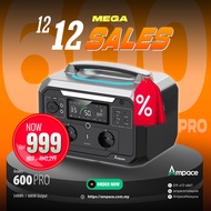 AMPACE Andes 600PRO Portable Power Station with Solar Panel l 600Wh 1800W Output