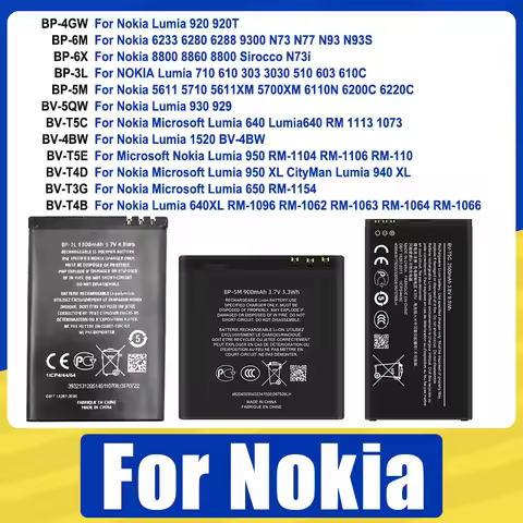 BP-6X BP-5M BP-6M BV-T5C BV-T3G Battery For Nokia Lumia 920 6233 8800 710 5611 930 640 1520 940 950 