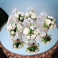1set 5pcs-Vintage Cage for Wedding Gift/ Berkat Kahwin/ Bekas bunga rampai/ White cage with flowers