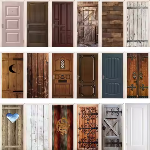 3D Retro Simulation Wooden Door Sticker Old Door Renovation Sticker Vinyl Waterproof Cabinet Decorat