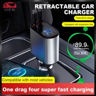 [UEB AUTO]4 in 1 USB Car Fast Charger Telescopic Type C for Apple USB Charger Socket Digital Display