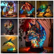 POPULAR Night Light, Stained Vintage Animal Series Table Lamp,  Sea Turtle Decorative Lighting Lion Owl Horse Bedside Lamp