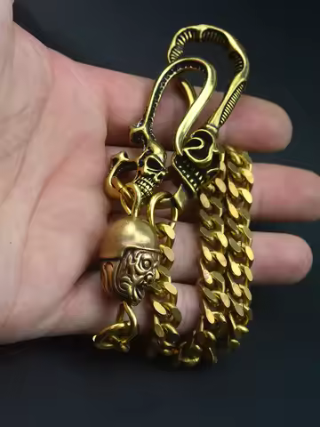 25 in Hippop brass Pants biker Wallet demon Cuban link Chain Keychain large skull U Clips Hook Cowbo