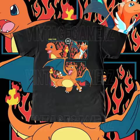 Harajuku Pokemon Charizard T-Shirt Y2k Japanese Anime Fashion Parent-Kid T-Shirt Cotton Print Short 