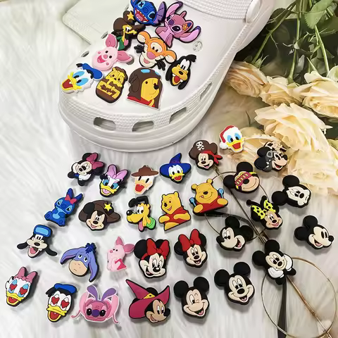 16-100pcs Cartoon Mickey ​Disney Pooh Bear Shoe Charms pvc DIY Shoe Accessories for Classic Clog Sho