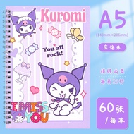 สมุดโน๊ตไดอารี่ ลายการ์ตูน Sanrios Girl Kawaii Melody Hello kitty Cinnamoroll Kuromi ขนาด A5 แบบพกพา