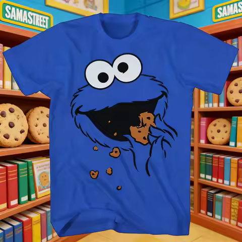 Sesame Street Elmo Large Face T-shirt High Quality Casual Couple Street Sports T-shirt Kids Tshirt M