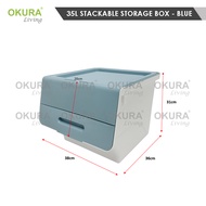 OKURA 35L Stackable Storage Box / Flip Top Front Open Multipurpose Organizer Plastic Box / Plastic C